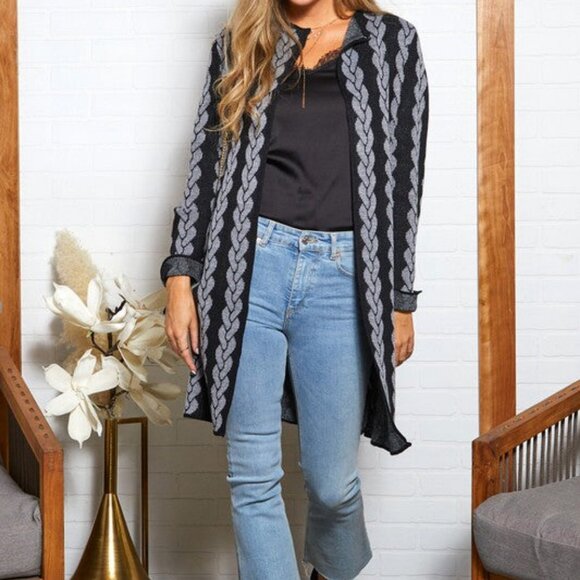 Gray and Black Long Knit Cardigan - Picture 2 of 6